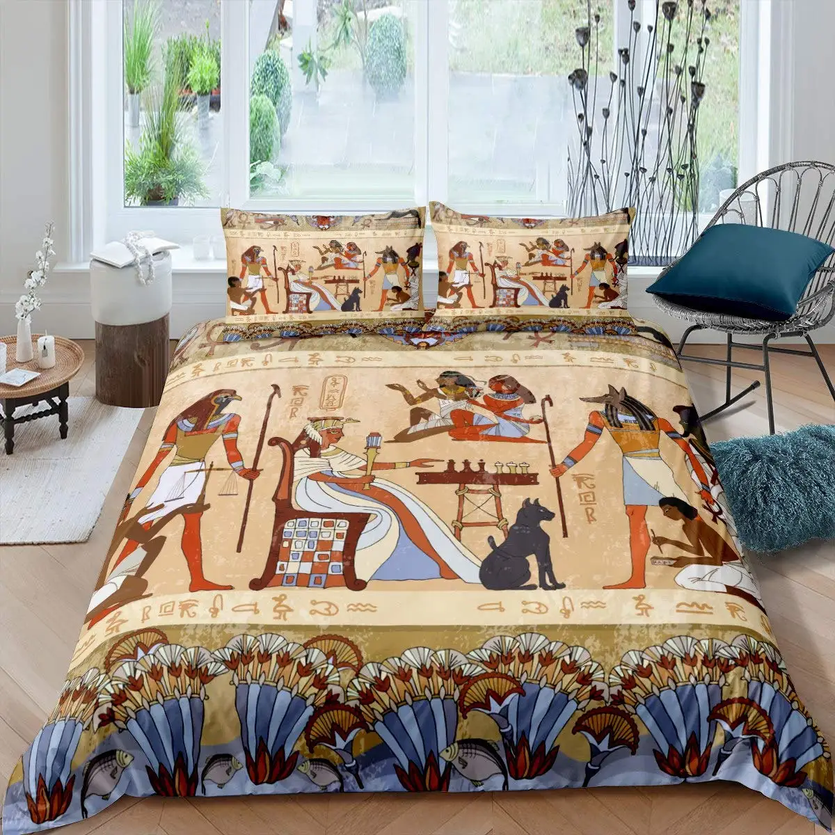 Pharaoh Bedding Sets, Full Size Egypt Decor Comforter Cover Set for Adult Women Boys Bedroom Home Decor, Egyptian Duvet Cover