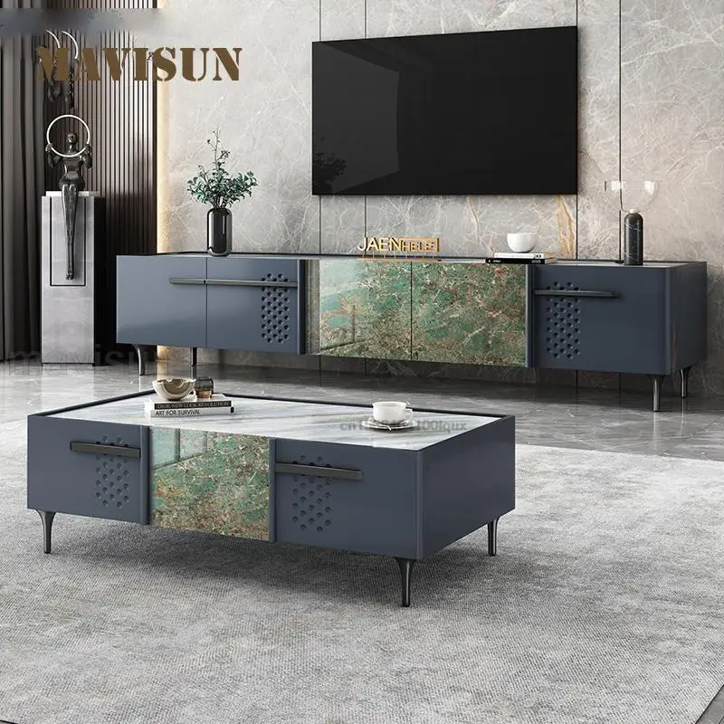 

Light Luxury Tv Cabinet And Coffee Table Combination Modern Villa Living Room Set Green Slate Locker New Chinese Furniture