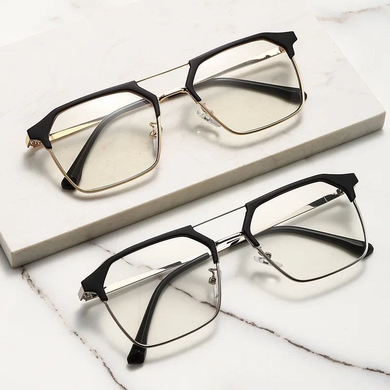 New Fashion Unisex Metal Frame Square Plain Glasses for Men Women Glasses Double beams Eyeglasses Gentle Black Ordinary Glasses