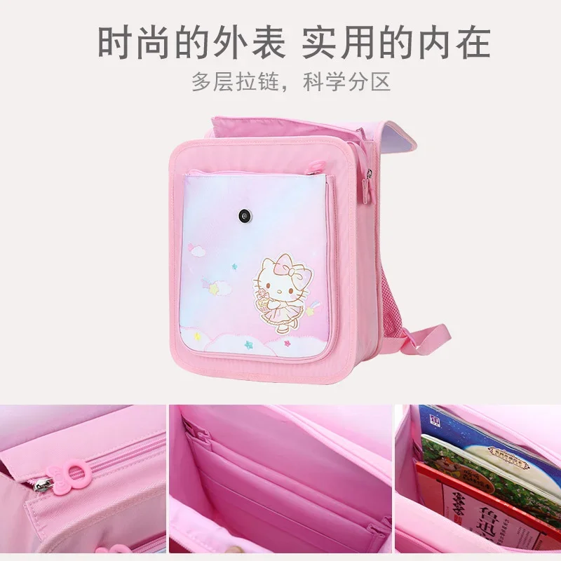 Sanrio-mochila escolar de Hello Kitty para estudiantes, bonita mochila ligera de dibujos animados, de gran capacidad, resistente a las manchas, para niños