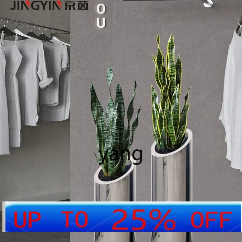 

LMM Stainless Steel Floor Flower Vase Modern Light Luxury Entrance Faux Green Plant Vase Decoration