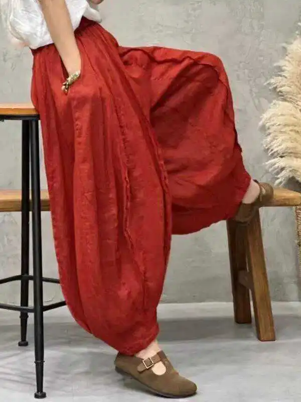 Retro Style Wide Leg Pants Linen Material Casual Lantern Pants Spring Summer New Arrival for plus Size Women High Waist Long ...