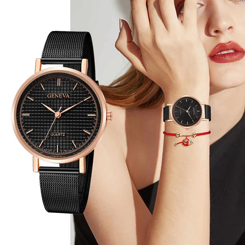 

2023 New Fashion Women'S Watches Rose Gold Round Dial Elegante Ladies Watch Quartz Stainless Steel Mesh Strap Hot Zegarek Damski