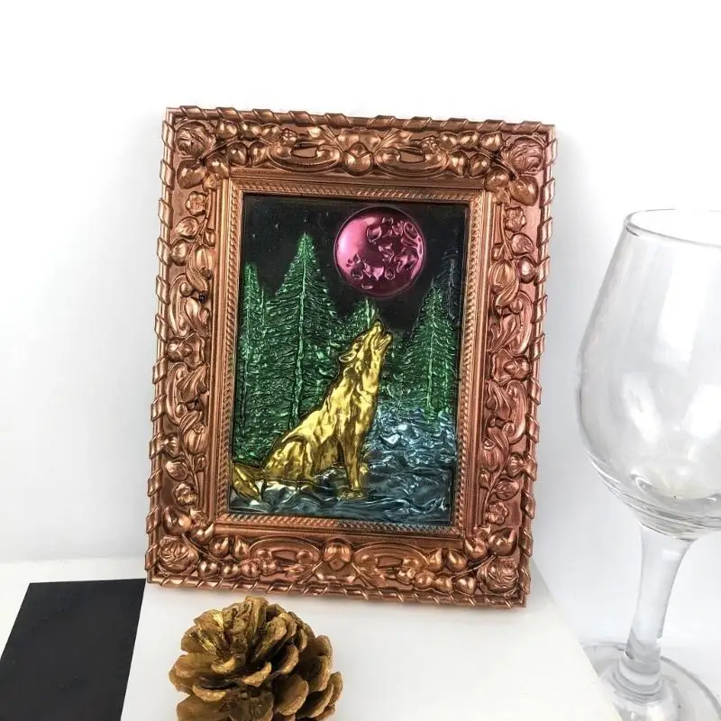 

D46E Настенные формы из смолы, лунный волк, фоторамка, силиконовые формы, форма для эпоксидной смолы