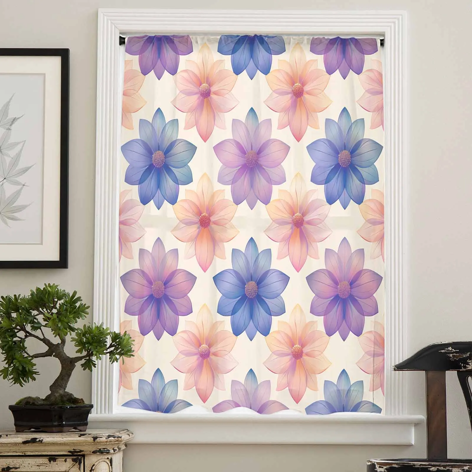 Flower Blossom Blossom Sheer Curtains for Kids Bedroom Living Room Voile Window Curtains Tulle Drapes