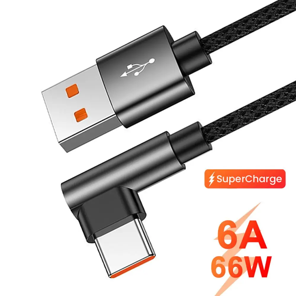 66 واط USB نوع C كابل 90 درجة 6A شحن سريع 4.0 ل شاومي سامسونج هواوي شحن سريع USB C الكابلات زاوية الألعاب كابل