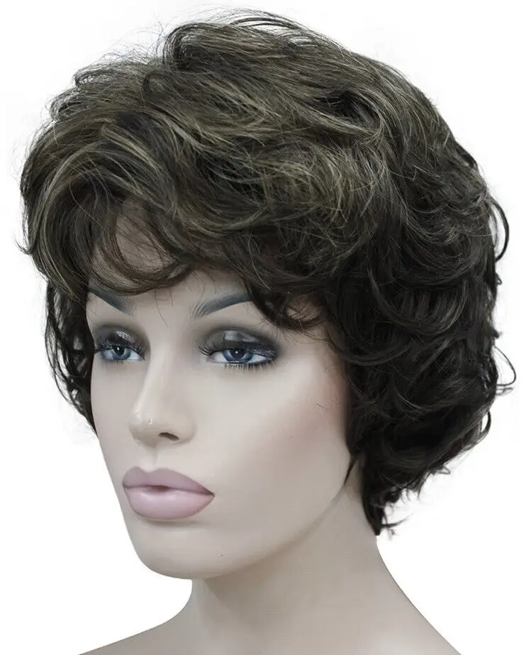 Lydell Womens Short Curly Wavy Wig Synthetic Hair Full Wig 6”