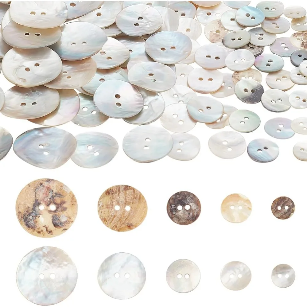 

100pcs Shell Buttons 2-Hole Sewing Buttons 10/12/15/20/25mm Round Shell Buttons Craft Seashell Buttons for Cloth Coats Suits