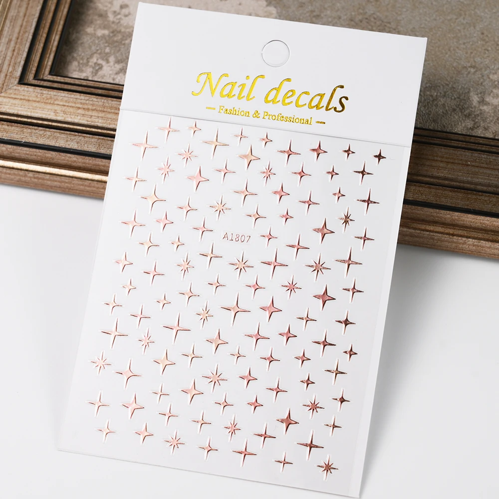 3D Gold Silver Star Y2K Nail Art Sticker Bronzing Laser Sparkle Star Nail Decal Self-Adhesive Metal Gold/Silver Star Slider