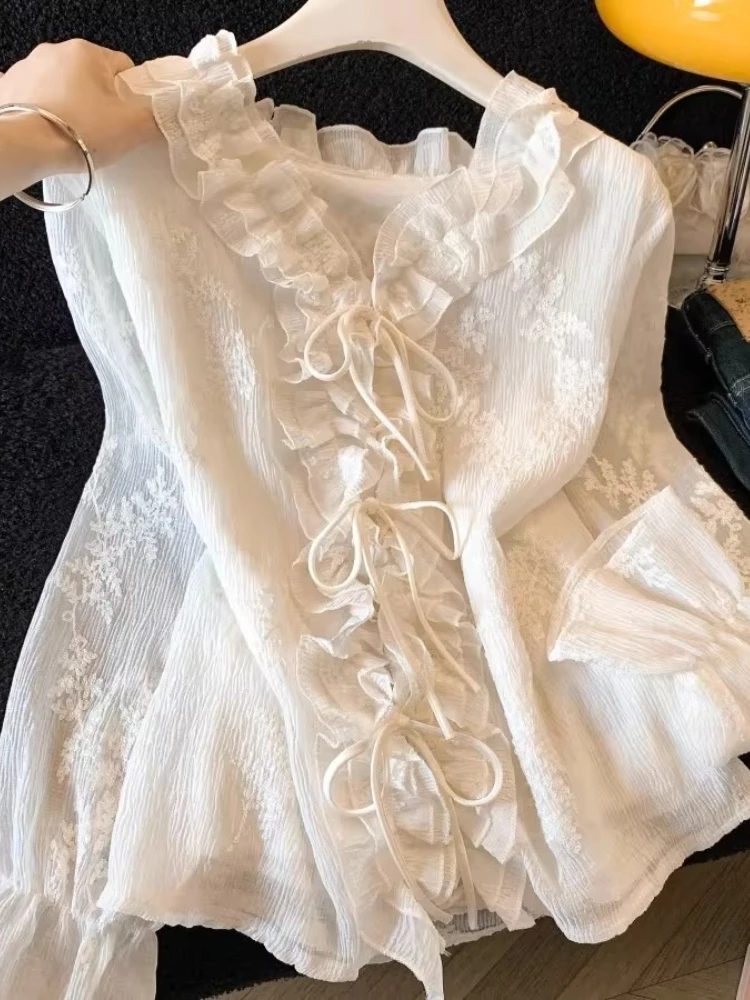 

Женская элегантная летняя блузка во французском стиле с 3D цветами, контрастными вставками, приталенная, с облегающей талией, сексуальная футболка Y2K с открытыми плечами, трендовая модель