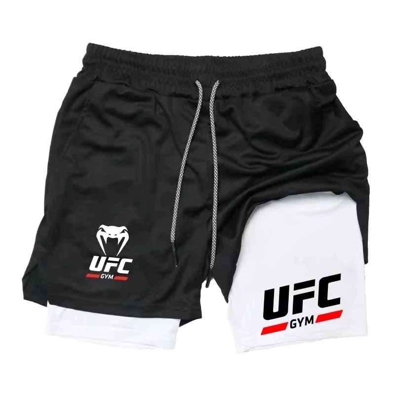 Men's 2 in 1 Double Layer Sports Shorts Quick Dry Breathable Gym Running Boxing MMA Training Shorts Anti-chafing Athletic Workou