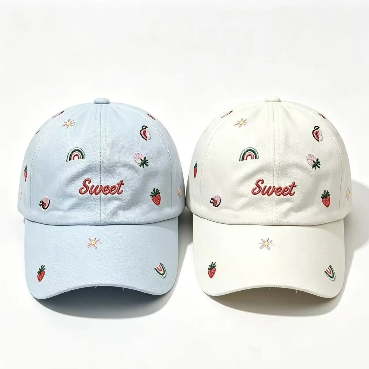 Sweet Letter Embroidered Baseball Cap for Women Cute Strawberry Baseball Hat Summer Dad Hat Lightweight Outdoor Baseball Cap