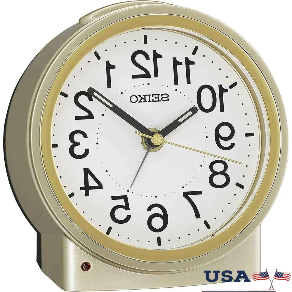 

Non Ticking Analog Alarm Clock with Light Feature Snooze Function Bedroom Home Office Elegant Decor