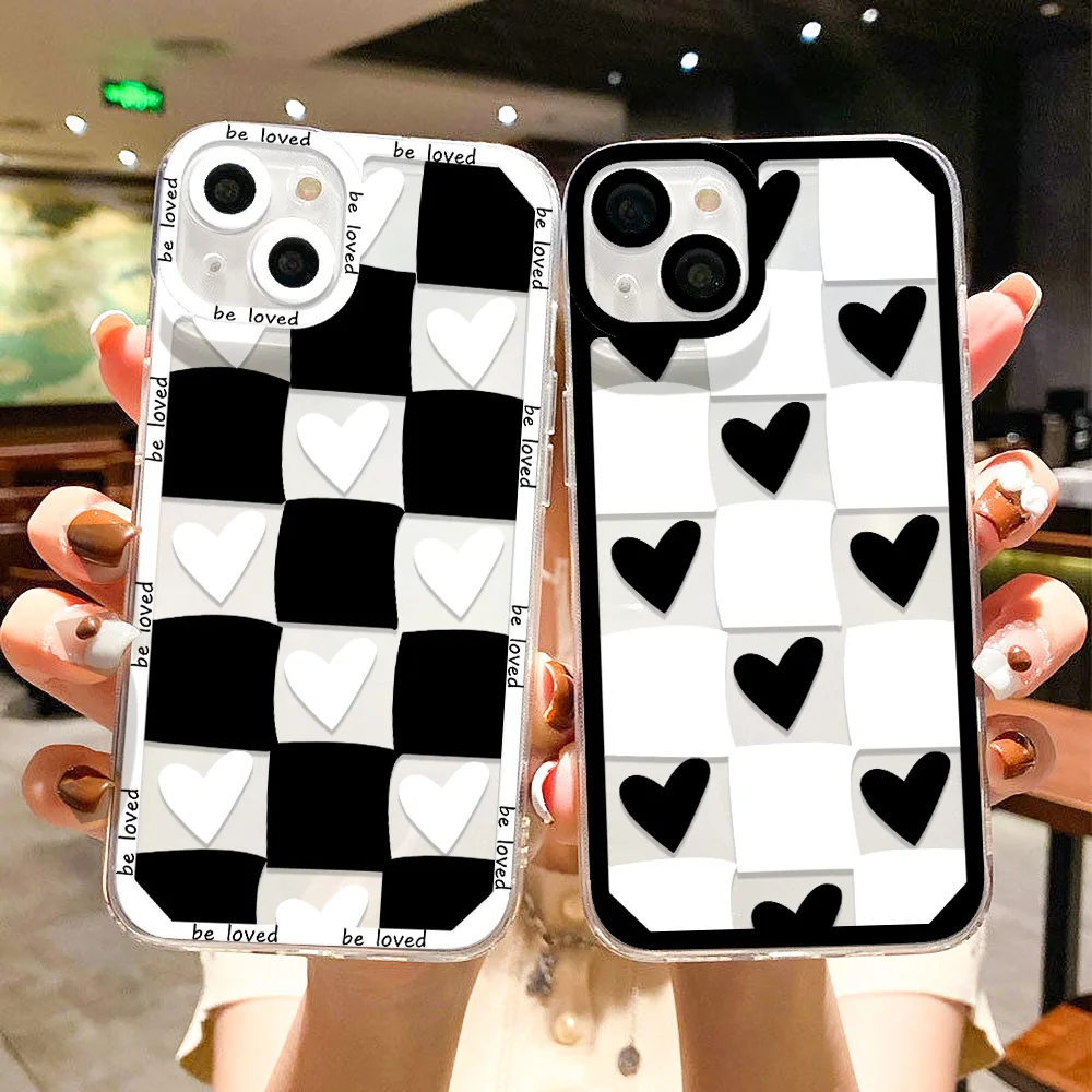 

Black White Grid Phone Case For Samsung Galaxy S24 S23 Ultra S22 S21 FE Love Case Samsung A55 A54 A53 A52 A35 A25 A15 Soft Cover