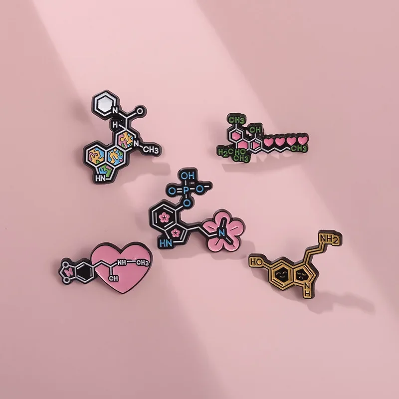 Chemical Element Symbol Brooch Enamel Pins Cartoon Biological Molecules Structure Lapel Badges Cartoon Jewelry Gift Wholesale