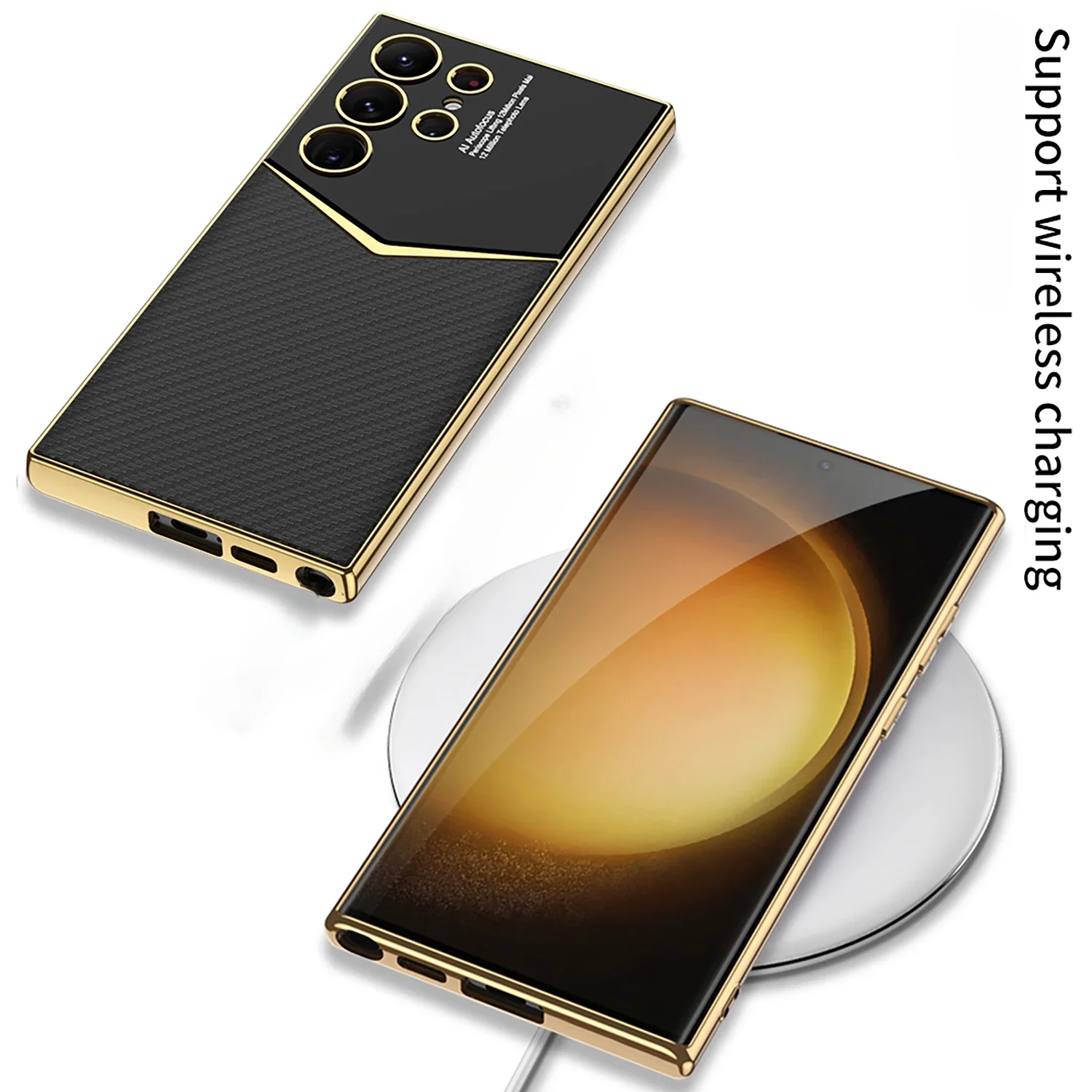 Electroplated Skin Leather Hard Shell Phone Case For Samsung Galaxy S25 S24 Plus S23 Ultra Shockproof Case