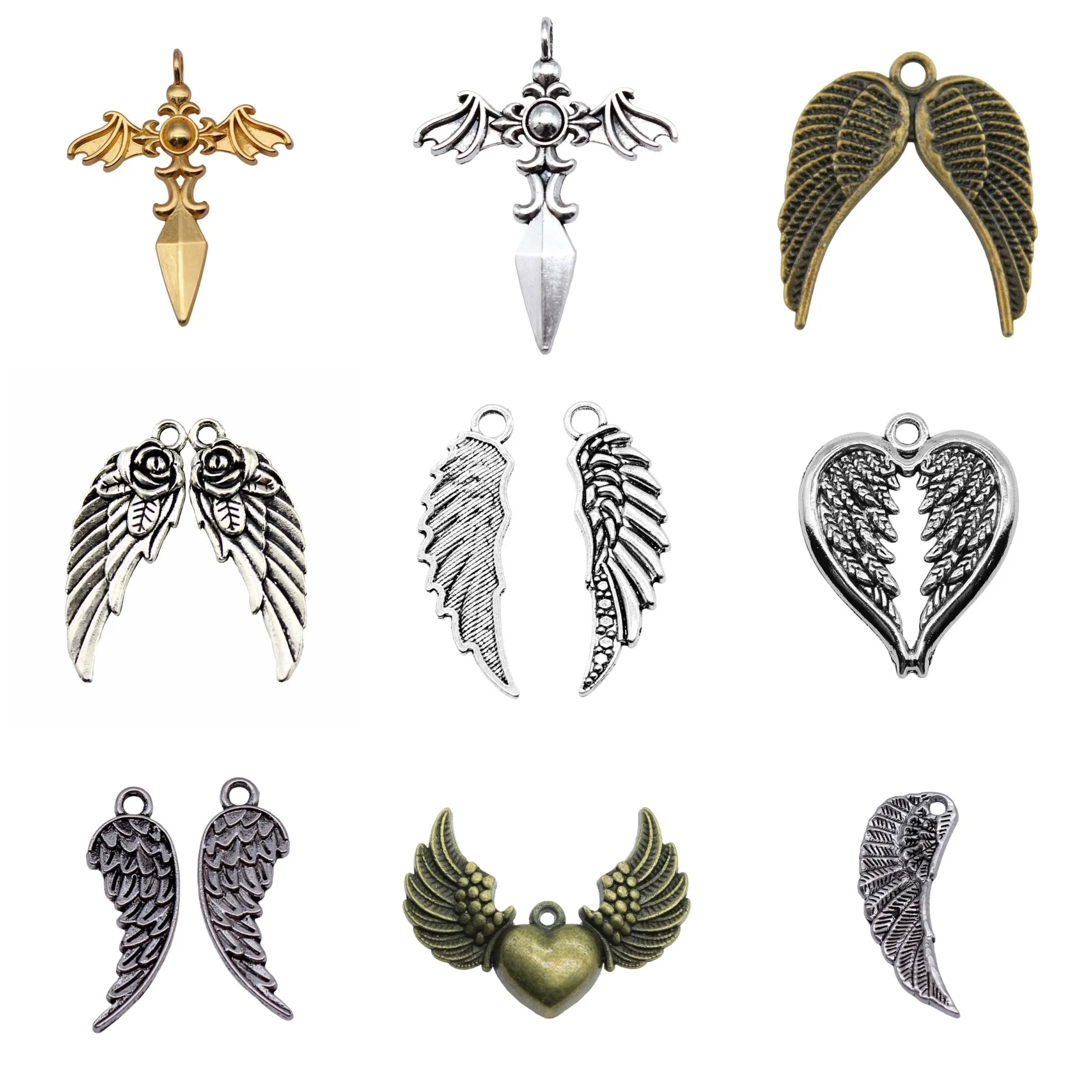Heart Wing Matching Pair Charms Pendant Couple Fairy Jewelry Set Charms Pendant For Earring Bracelet Necklace Making Craft Fin