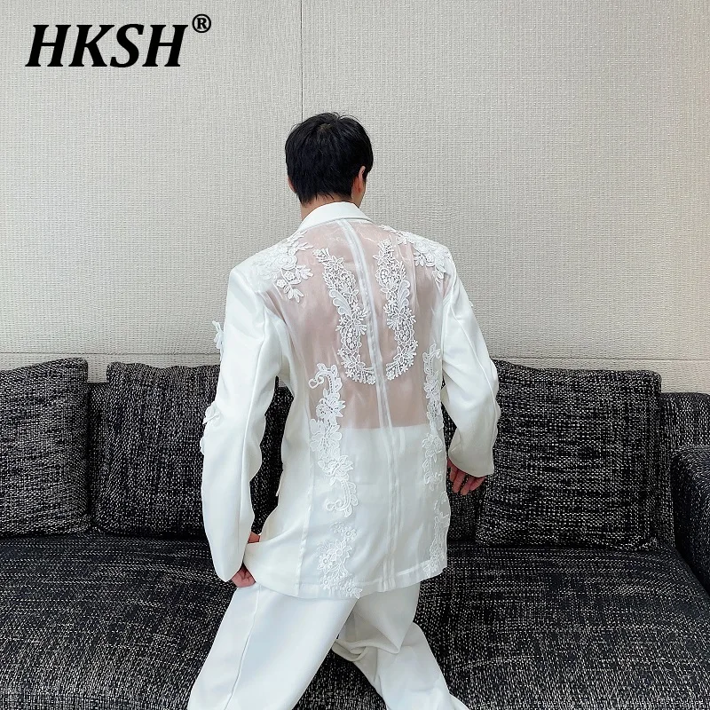 HKSH Men's Tide Korean Embroidery Craft Perspective Suit Pants Set Spring Autumn Wedding Dress High Street Fashion Blazer HK0200