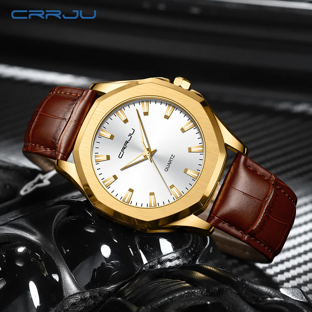 CRRJU Fashion Mens orologi Top Brand Luxury Quartz Watch Men Casual Waterproof Sport Watch con cinturino in pelle Relogio Masculino