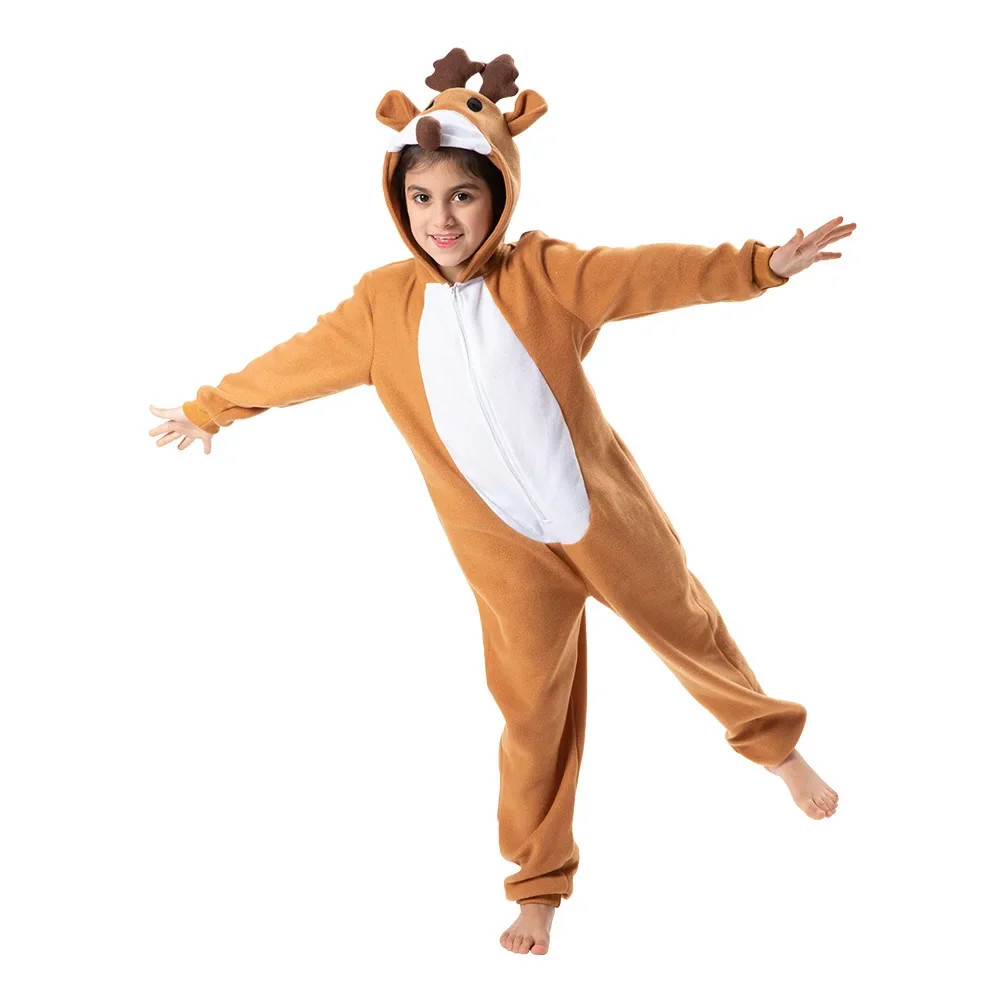 2024 NEW Child Christmas Unisex Reindeer Costume Family Elk Cosplay Outfits Couple Animal Pajamas Carnival Party Suit