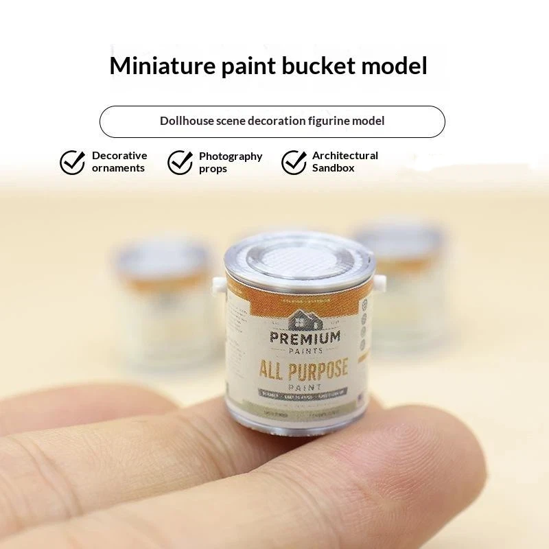 12 Inch Mini Playhouse Miniature Paint Bucket & Paintbrush Model 2Pcs Realistic Simulation Dollhouse Pretend Play Diorama Supply