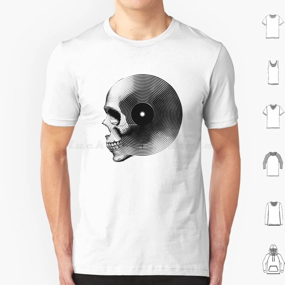 Vinyl Skull T Shirt Big Size 100% Cotton Music Skull And Roll Vinyl Record