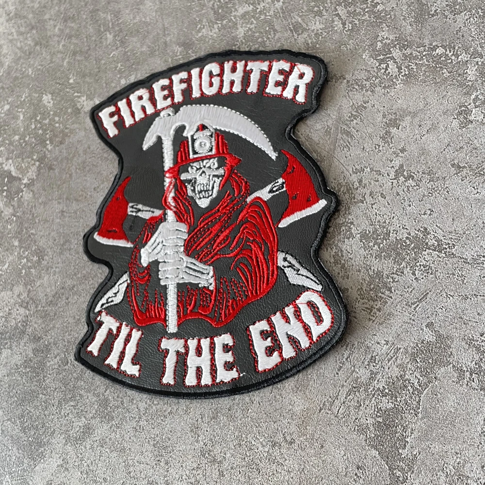 Firefighters\' Skeletons Embroidery Cloth Stickers Medium Label Patch Knight Vest Leather Jacket Clothes DIY Badge Back Glue