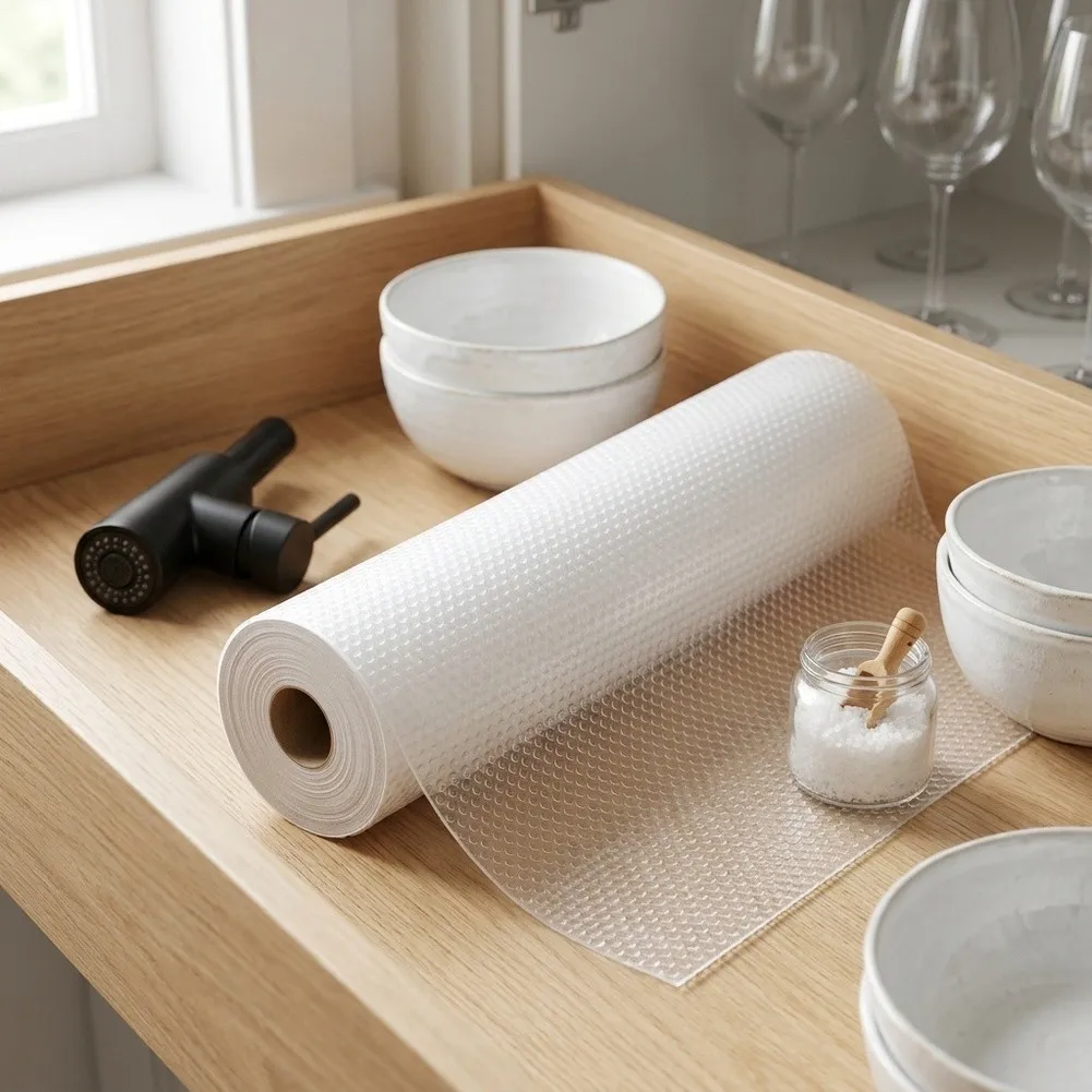 Drawer Liner Made of EVA Material Offering Waterproof Barrier and Non-Slip Functionality for Household Storage