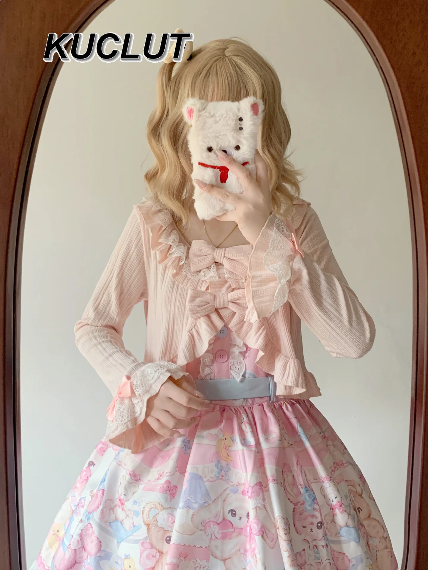 2025 Nieuwe Meisje Tops Lolita Stijl Boog Korte Gebreide Vest Jas voor Vrouwen Herfst Winter Mode Zoete en Leuke Gebreide Shirt