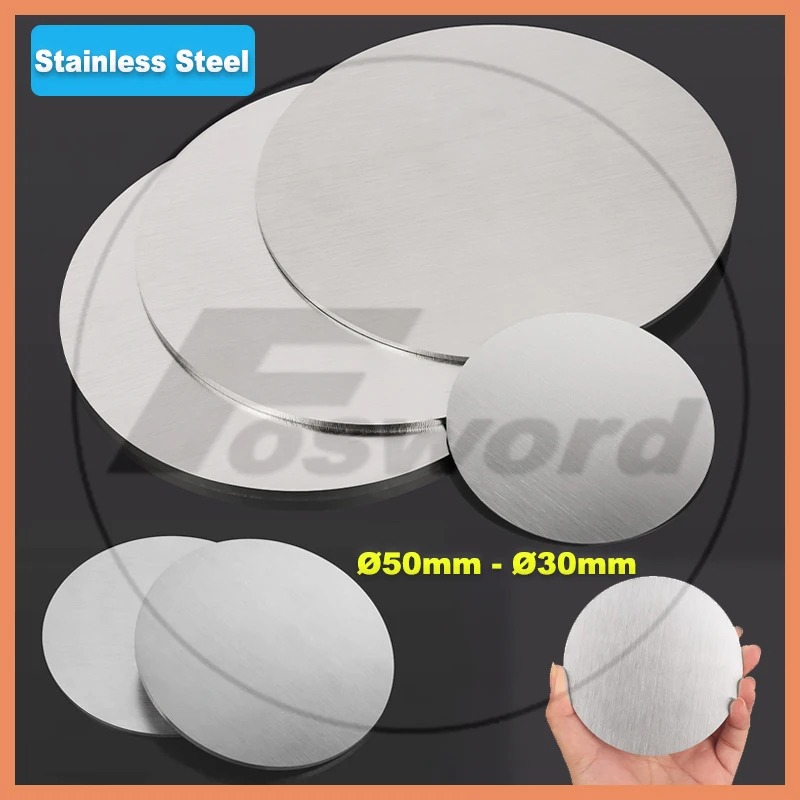 

304 Stainless Steel Circular Plate Round Disc Diameter 50,60,80,100,120,150,200,300mm Thickess 0.5/1/1.5/2/2.5/3/4/5mm
