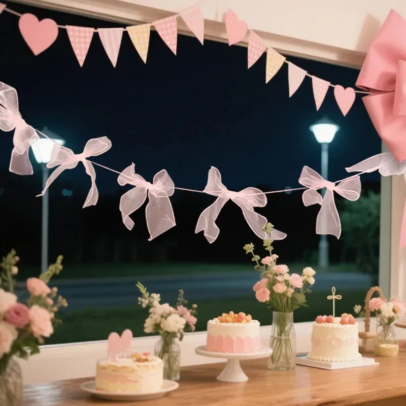 12/24PCS Pink Bowknot Garland Hanging Pendants Princess Birthday Party Decor for Baby Shower Wedding Photo Background for Girls