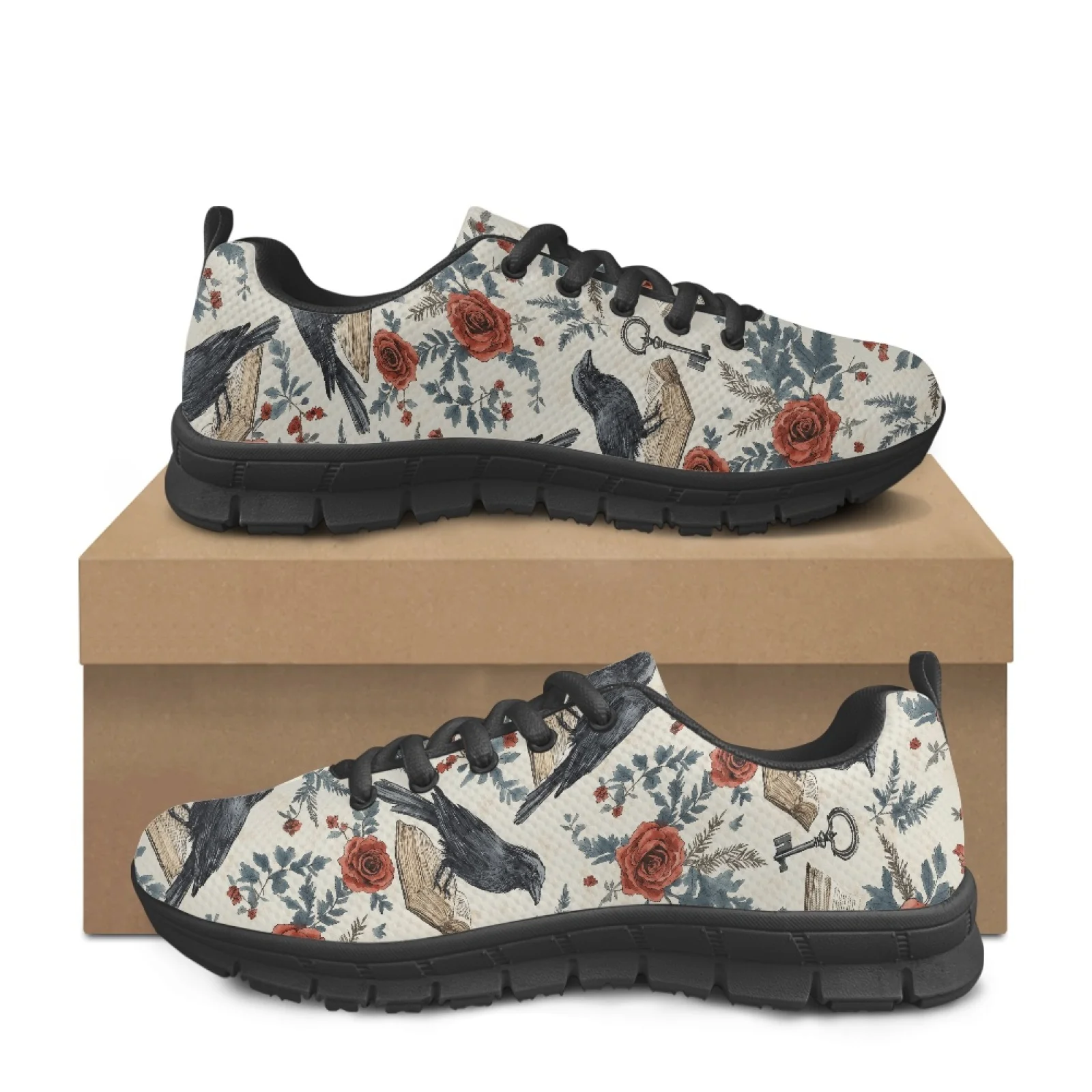 Coloranimal Crow Rose Vintage Womens Cushioned Jogging Shoes for Long Standing Anti-Slip Running Sneakers for Travel