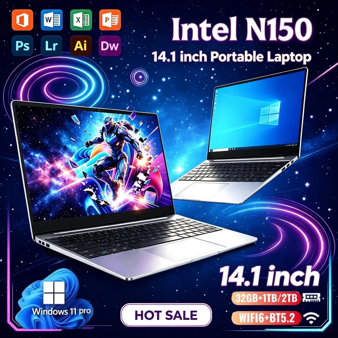 Laptop 14.1 Inch Intel N150 16GB/32GB RAM Windows11 1/2TB Large SSD 2026 Ultra-thin Portable