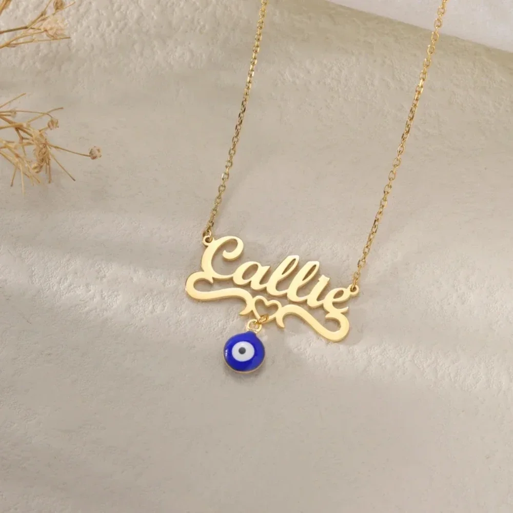 Personalized Custom Name Necklaces Stainless Steel Jewelry Fashion Women Blue Devil\'s Eye Pendant Necklace Valentine\'s Day Gifts