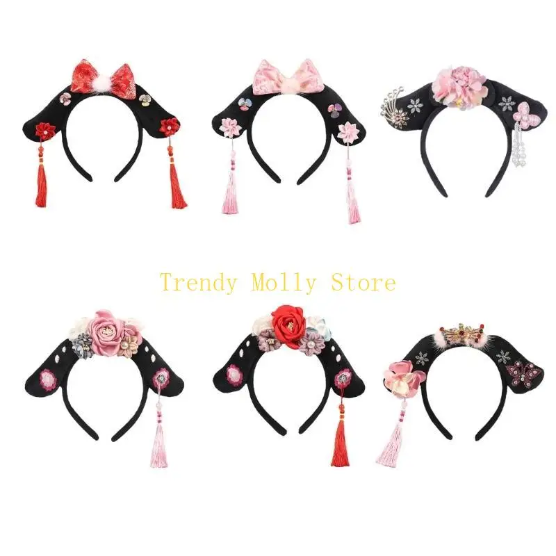 N5KB băng đô cổ đại của Trung Quốc Manchu Công chúa Mũi đội hình mái tóc