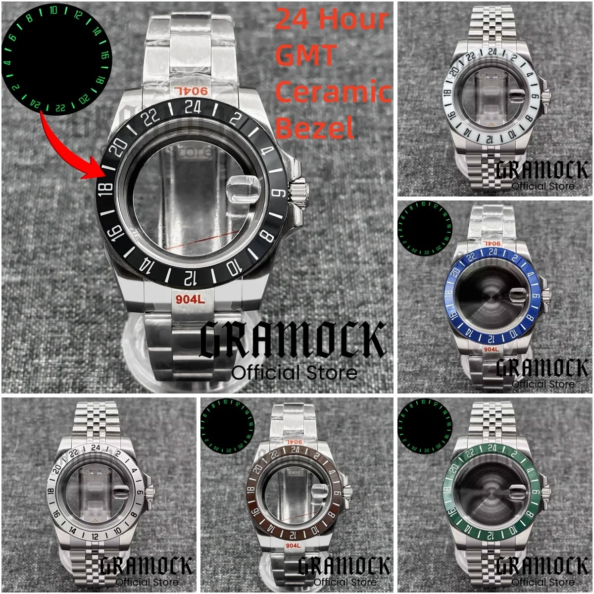 

39 мм EXP 24-часовой GMT керамический безель светящийся корпус часов со стальным браслетом сапфировое стекло подходит для механизма NH34 NH35 NH36 ETA2824