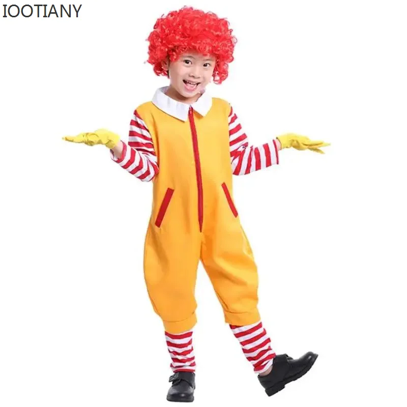 Halloween Karneval Cosplay Eltern-Kind Clown Kostüm Requisiten Party Bühne Leistung Fastfood gelbe Clown Kleidung für Kinder