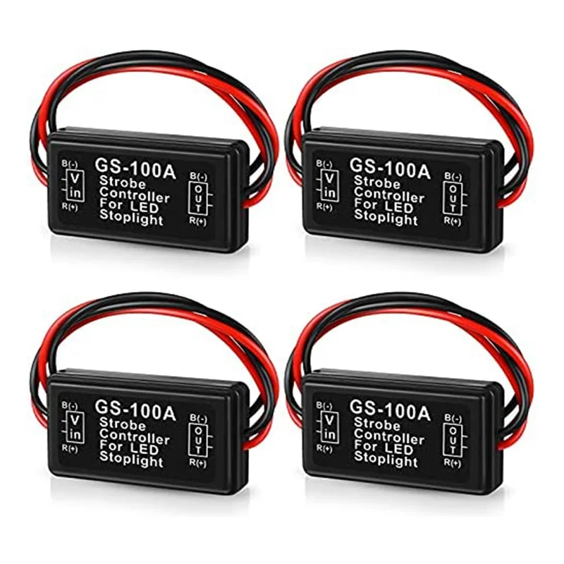 GS-100A Brake Light Flasher Module, DC 12-24V 2A 24W High Brake Controller Tail Lamp Safety Prompt Controller 4Pcs