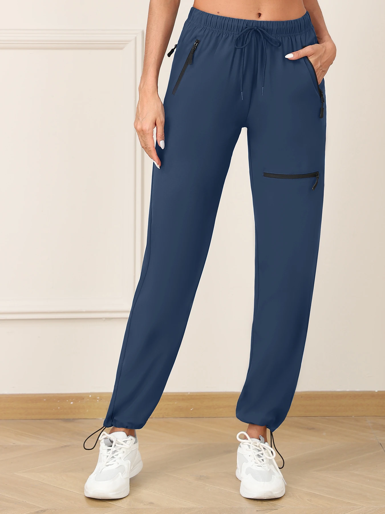 Outdoor Cargo Hiking Pants With Zipper Pockets Women's Drawstring Waist Fintness Trousers for Golf Travel Work Camping Trousers