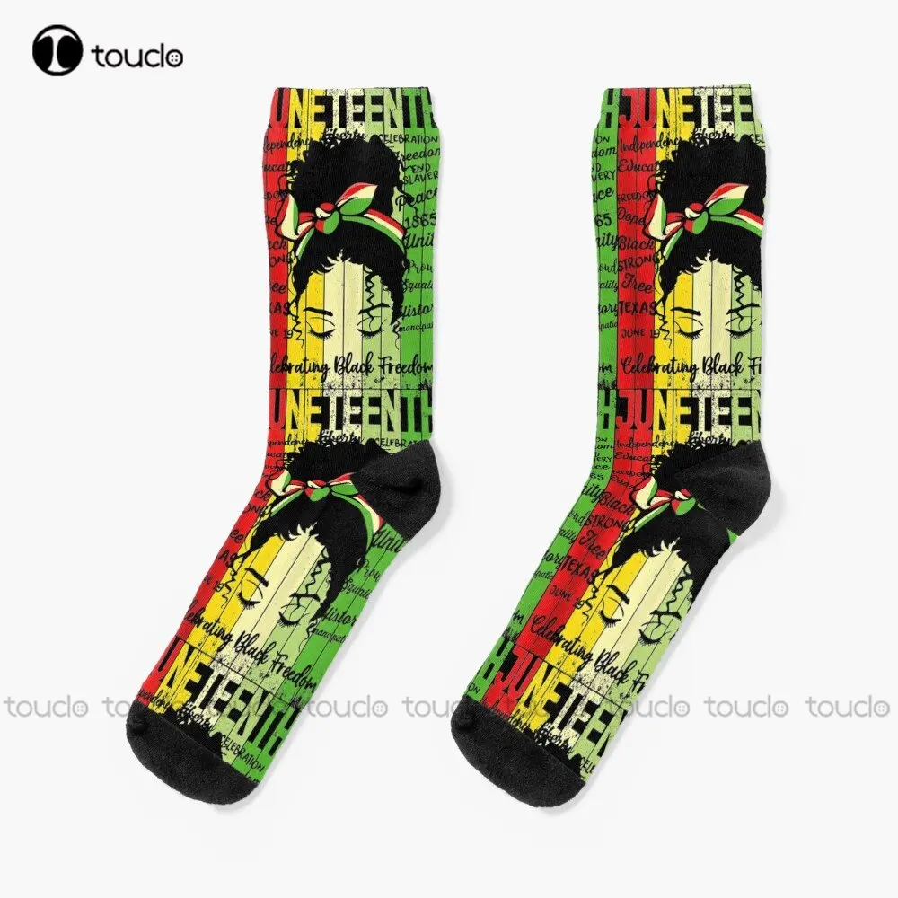 Black Women Messy Bun Juneteenth Celebrate Independence Day Socks Socks Men 360° Digital Printing Custom Gift Streetwear