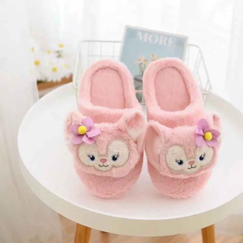 Disney Lingna Belle cute sweet warm home women's shoes cartoon non-slip indoor bag toes plush flat cotton slippers