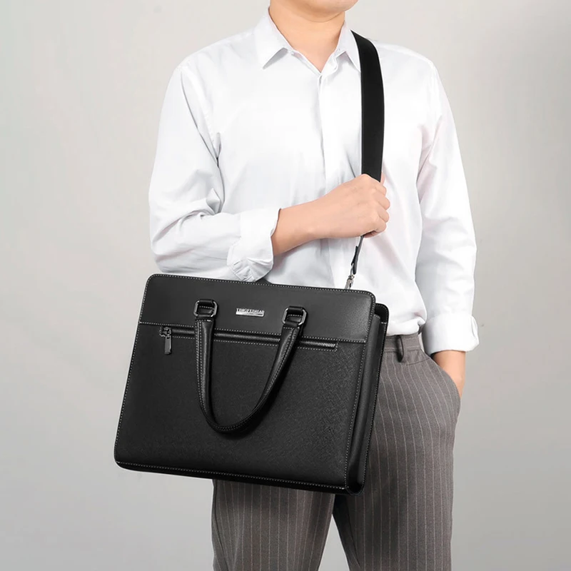 PVC Briefcase Bag Men Laptop Luxury Executive Designer Office Handbag File Shoulder Business Male Computer Side Bag Portfolio