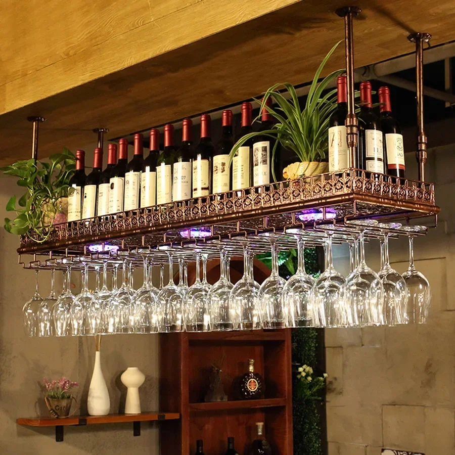 Ceiling Hanging Wine Rack Upside Down Holders Wedding Glass Cup Showcase Restaurant Wine Cabinet Mobile Kast Boutique Furniture