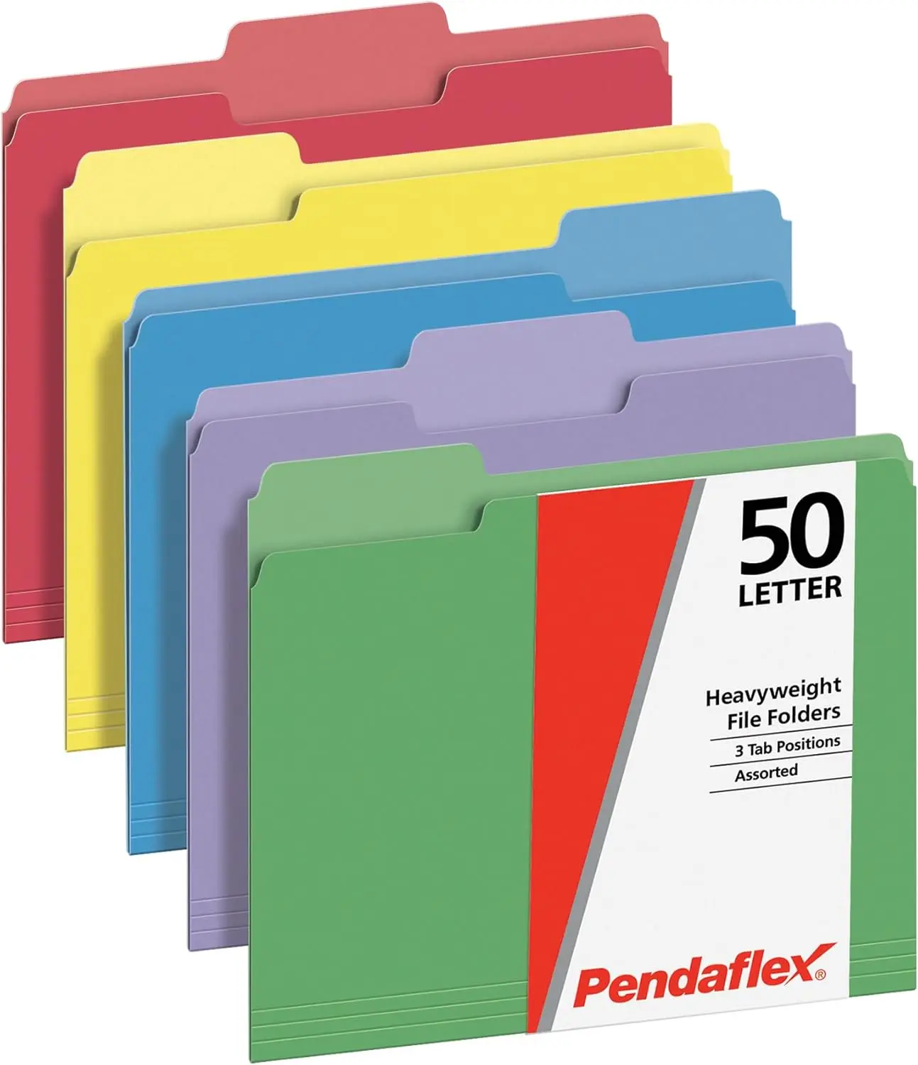 

Heavy Duty File Folders, 50 Pack Letter Size with 3 Tabs, Durable Paper in 5 Colors for School Office Home Organization