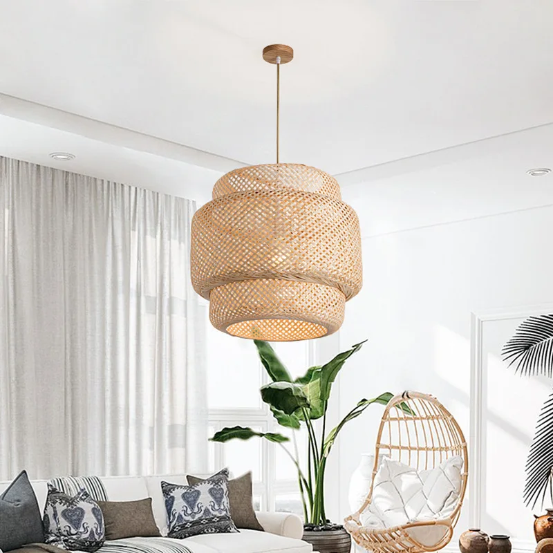 Bamboo Pendant Lamp E27 Hand Knitted Chinese Style Weaving Hanging Lamps Restaurant Chandeliers Home Decor AC85-260V