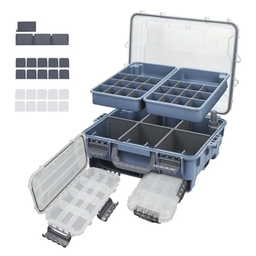 

RUNCL Universal Fishing Tackle Box with Two Small Tackle Trays Waterproof Airtight Storage Box in Black Durable Floating Design