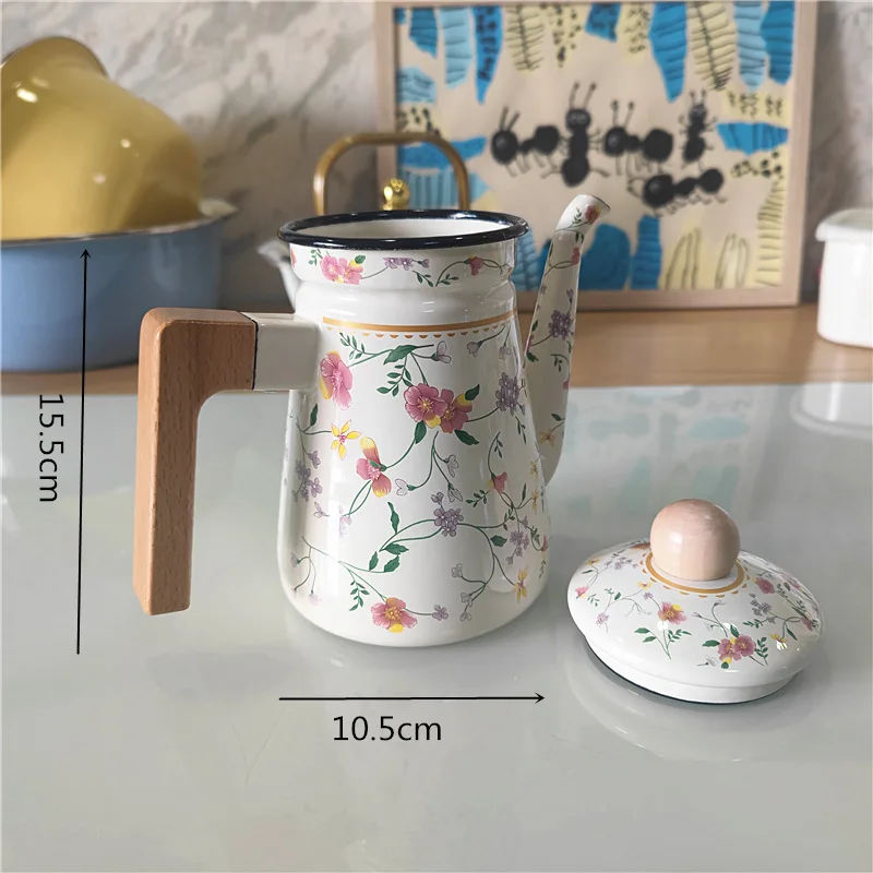 

Thiened Enamel .2L Coffee Pot Oil Bottle Water Pot Enamel Water Pot Milk Tea Pot Rustic European Sle Dining Coffee Utensils