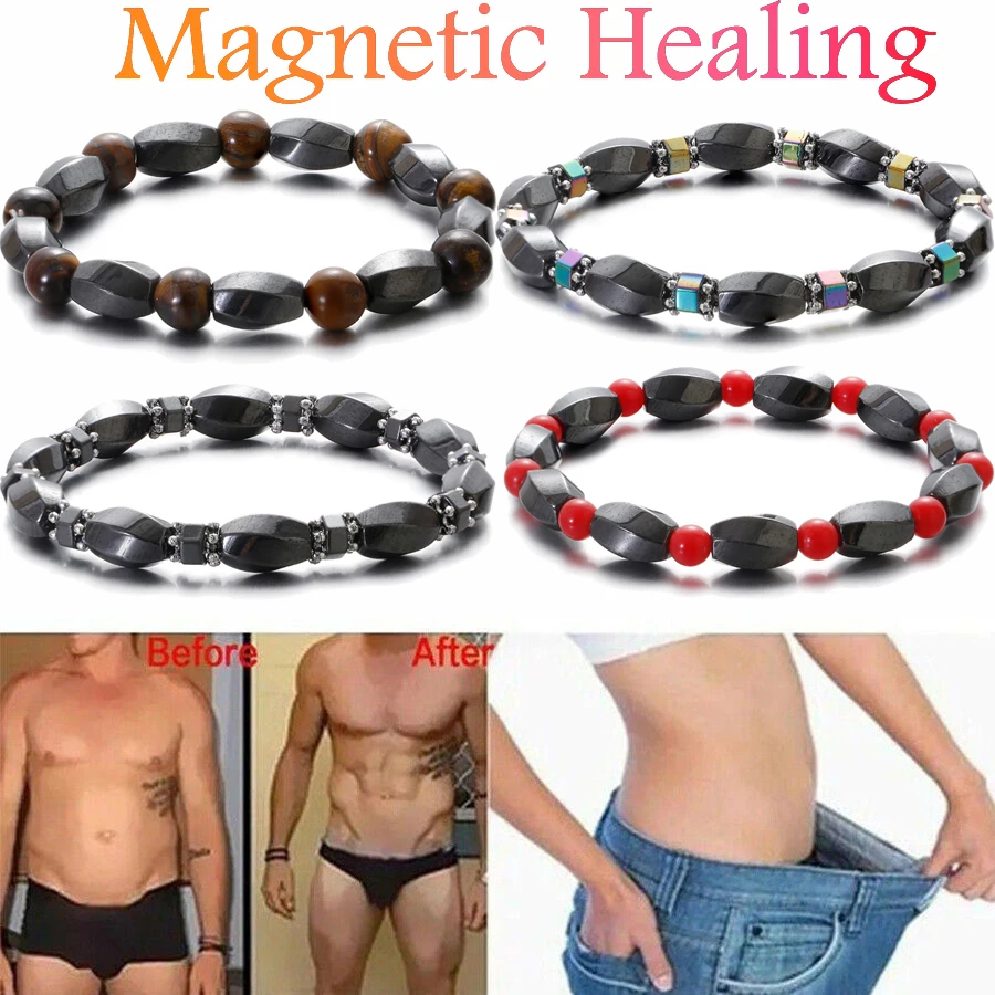 Men Body Slimming Weight Loss Bracelet Evil Eye Bead Stretch Magnetic Hematite Bracelet Therapy Bead Wrist Bracelets