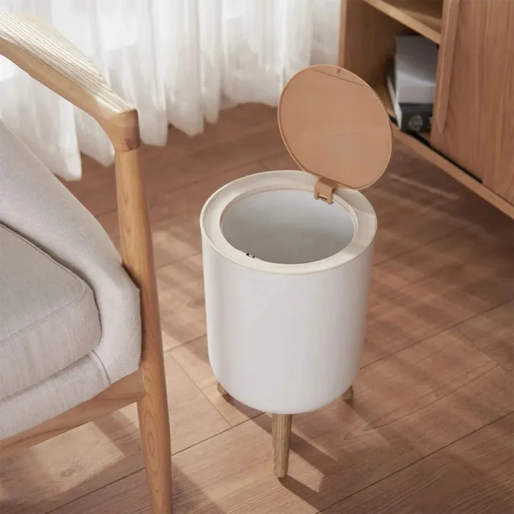 Trash Can with Lid Press Kitchen Garbage Container Toilet Can Press Cover Grain Foot Waste Bin Home Large Capacity Garbage Bin