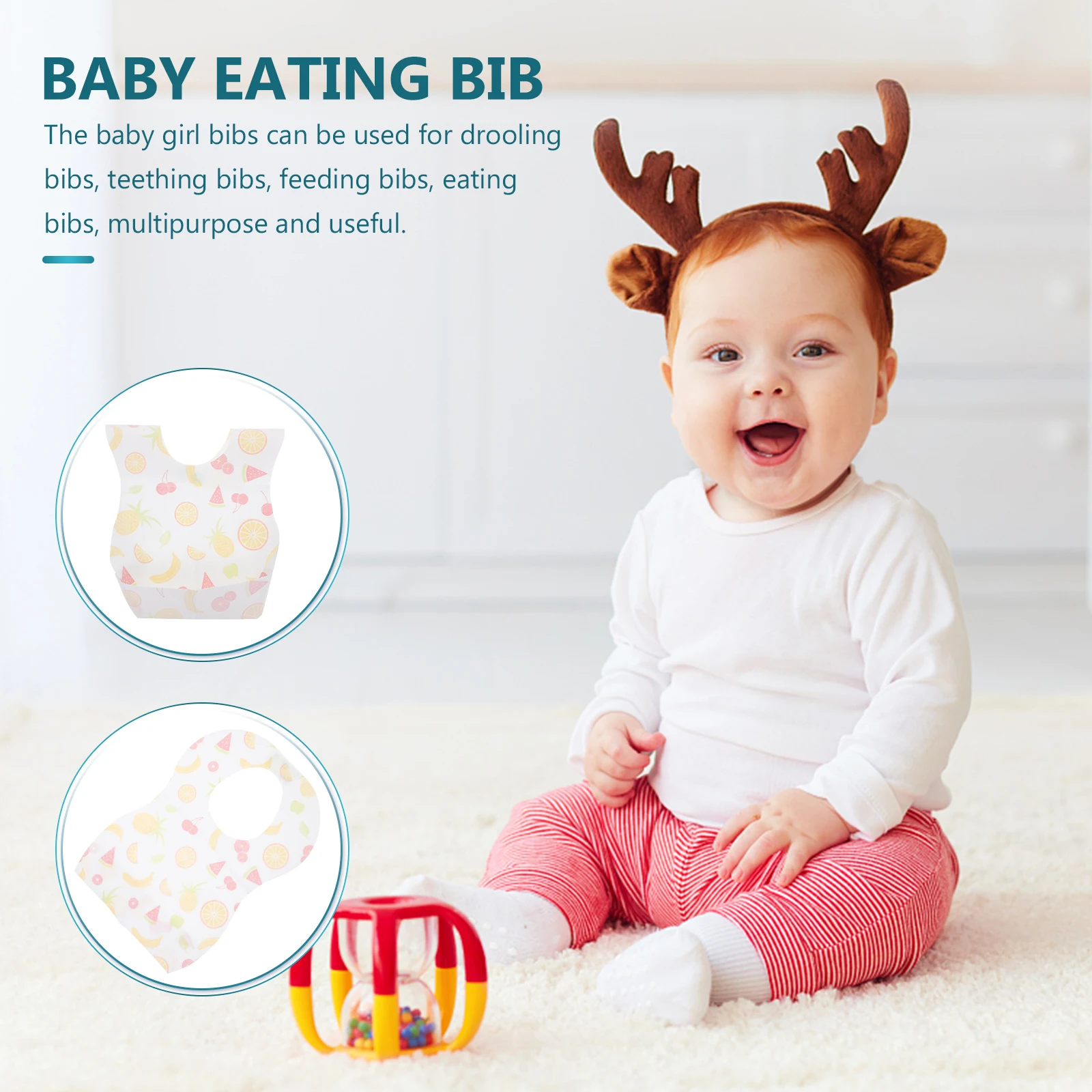 

20Pcs Baby Girl Bibs Disposable Drooling Feeding Bib Lightweight Soft Multipurpose Fruit Pattern for Eating Teething Outdoor Use